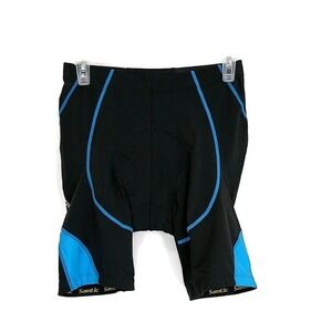 Santic Mens sz M Shorts Black Blue ColorBlock Elastic Waist Athletic Biker Short